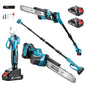 10 Inch Pole Saw with Telescopic High Branch Pole, Pruning Shear Scissors & 2x 4000mAh Batteries - Cordless Extendable Tree Trimmer Branch Cutter for High Limb Trimming