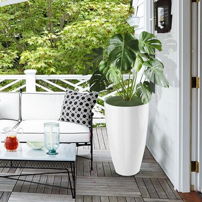 2PCS 21in Tall Planter for Outdoor Plants Large Flower Pots White - color: White