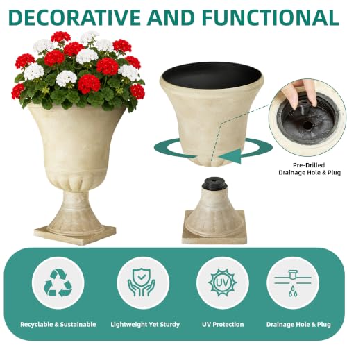 22" Tall Urn Planters Set of 2 Large Flower Pots, Antique Ivory - color: 22"-antique Ivory