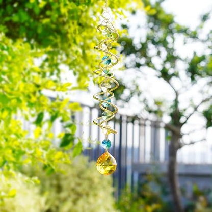 20.5in Yellow Crystal Gazing Ball Spiral Wind Spinner Suncatcher Decor - color: Gold With Yellow Ball Drop Prism