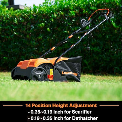 LawnMaster GVB1316 Electric 16” 13 Amp Dethatcher and Scarifier with 12 Gallon Collection Bag - color: 16-Inch-Orange/Black