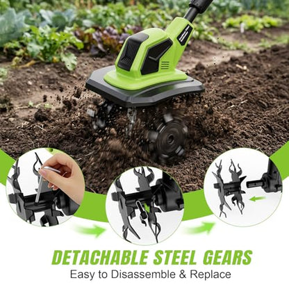 6000mAh Brushless Cordlees Tiller for Gardening,9" Width 7" Depth