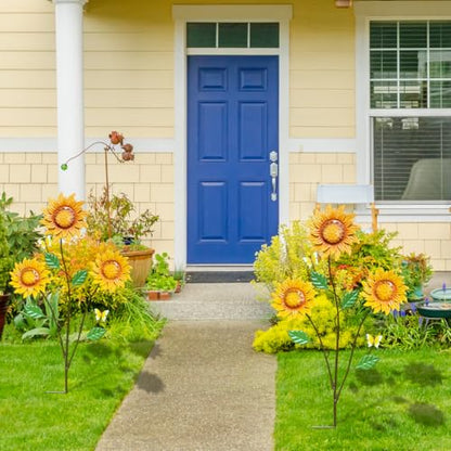 2-Pack Metal Flowers for Outside, 30-Inch Sunflower Yard Stakes - color: Yellow, Brown