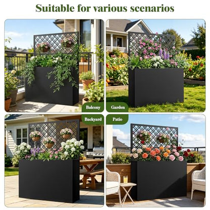 Metal Planter Box with Trellis Set of 2, 47" Raised Garden Bed - size: 2 PCS 35" Lx11.8" Wx47" H - Diamond
