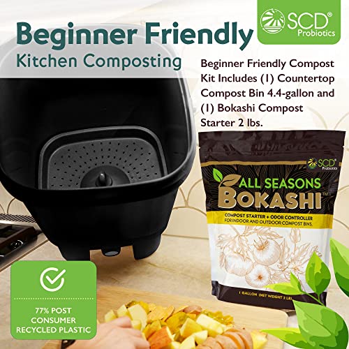 All Seasons Indoor Compost Kit, 4.4 Gal Black Organko Bin Plus 2 lb Bokashi - color: Black/Green