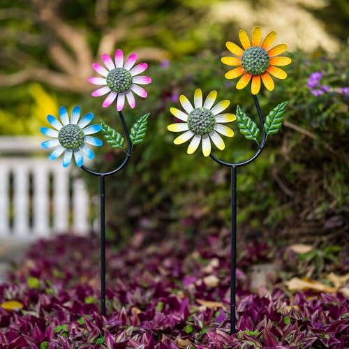 2 Pack Flower Wind Spinners Outdoor - size: 2 Pcs-31x10