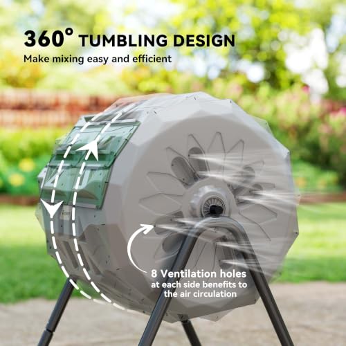 Outsunny Tumbling Compost Bin 360° Dual Chamber 43 Gallon, Light Gray - color: Light Gray