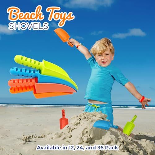 4E's Novelty Sand Shovel for Kids Bulk, 12 Pack Heavy Duty Plastic Beach Shovels - for Planting, Toddler Digging & Garden Tool, Sandbox Toys, End of Year Student Gifts from Teacher