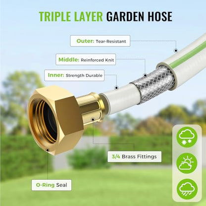 Retractable Garden Hose Reel 1/2"x100ft with 10-Function Nozzle - color: White & Gray