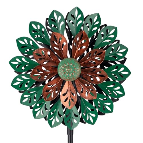 Viveta Wind Spinner Outdoor, Kinetic Metal Wind Sculptures & Spinners - color: Green Copper