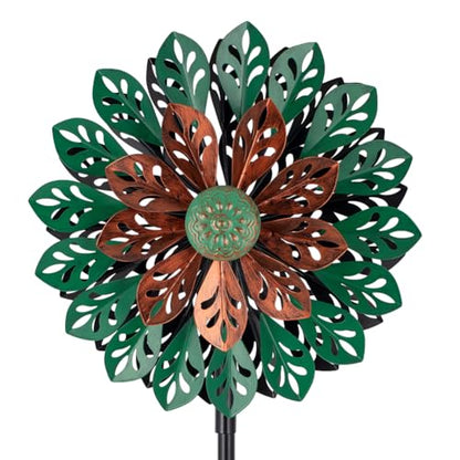 Viveta Wind Spinner Outdoor, Kinetic Metal Wind Sculptures & Spinners - color: Green Copper