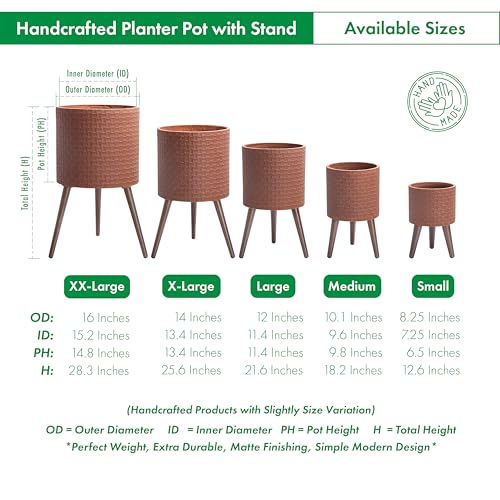 D'vine Dev Planter Pot with Wood Stand, 10 in, Terra Cotta, 88-Z-B-3 - color: Terra Cotta, size: Medium