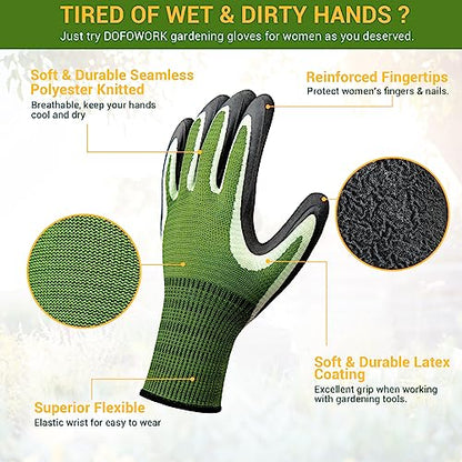 DOFOWORK Gardening Gloves - 6 Pair Gardening Gloves for Women/Men with Grip - color: Blue & Green, Large