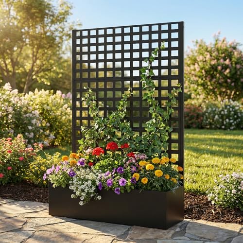 TABU Metal Planter Box with Trellis for Climbing Plant,71"x47"x16",Black