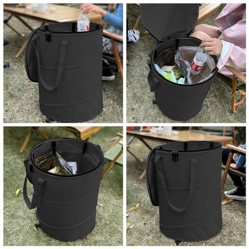 Pop up Camping Trash bin with lid,Collapsible Garden can(2Pcs-Black) - color: 2-Black