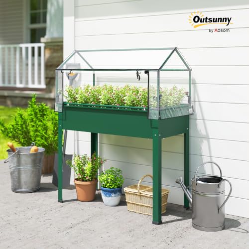 Outsunny Raised Garden Bed with Flip-Up Cover, 39.4"x18.9"x48.8", Green - color: Green