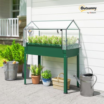 Outsunny Raised Garden Bed with Flip-Up Cover, 39.4"x18.9"x48.8", Green - color: Green