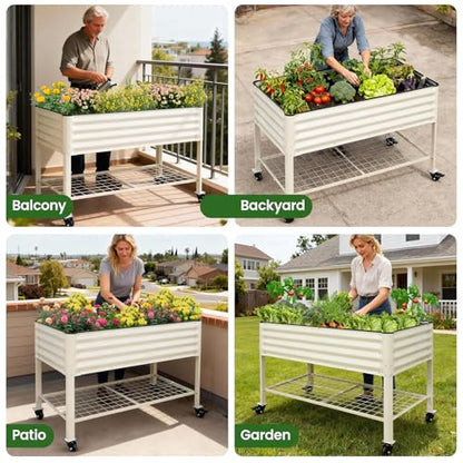 G GOOD GAIN Elevated Raised Garden Bed Kit with Wheels, Rack,2x4ft, White - size: 2' x 4', style: White with Legs, Wheels, and Storage Rack