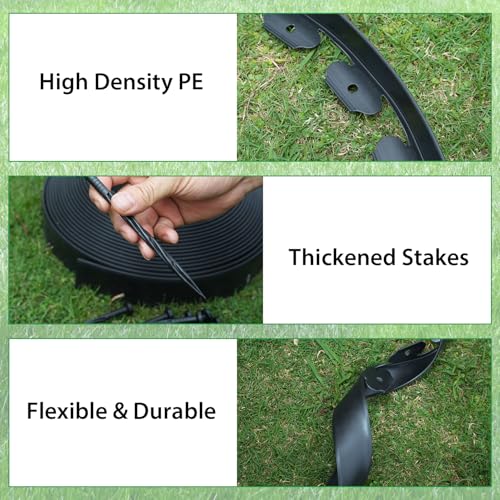 2 Inch x 100ft Landscape Edging Border with 150 Stakes, No Dig Flexible Plastic Garden Edging Border Kit, Tool-Free Installation Landscaping Edging for Paver, Mulch, Yard, Flower Bed