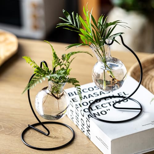 Plant Propagation Station, Plastic Vase with Metal Stand, Clear Plastic Hanging Vase, Hydroponic Planter for Office Home Wedding Tabletop Decoration (4)
