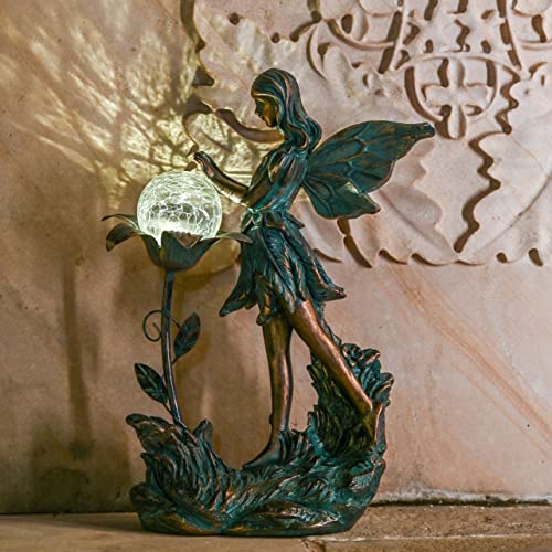 TERESA'S COLLECTIONS Fairy Garden Solar Light Resin Bronze Large Statue 11"