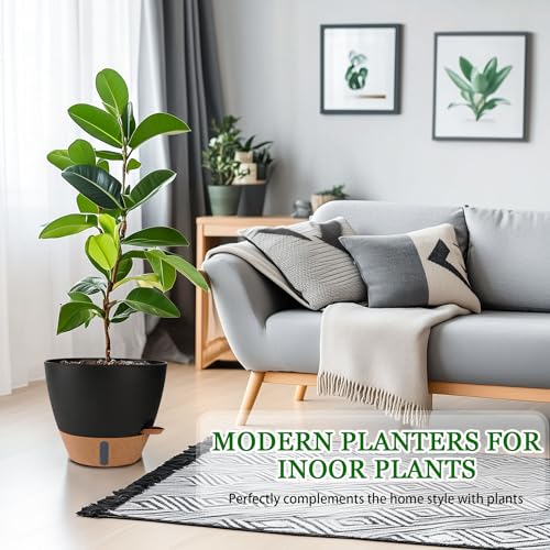 2 Pack 10 inch Plant Pots, Plastic Self Watering Planters - color: Black, size: 10 inch