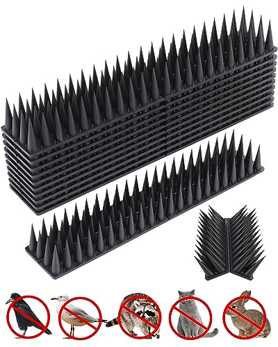 Bird Spikes for Outside, 20 Pack Bird Spikes, High Thorn Bird Deterrent Spikes, Pigeon Spikes for Small Bird Robin Raccoon, Easy Installation Bird Defender Spikes use for Fence Balcony Building - color: Black