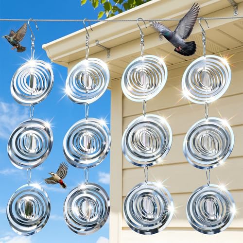 2026 Upgraded Bird Deterrents for Outside, 12 Pack 3D Stainless Steel Wind Spinners Outdoor Decor, Reflectors Bird Scare Devices to Keep Woodpeckers, Pigeons Away from Your Garden, House, Patio - color: White