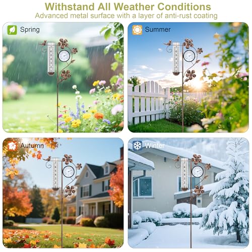 Rain Gauge Outdoor with Thermometer Garden Decorative, Bird Rain Gauges