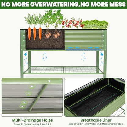 G GOOD GAIN Elevated Raised Garden Bed Kit with Leg, Rack, 2x4ft, Green - size: 2' x 4', style: Green with Legs & Storage Rack