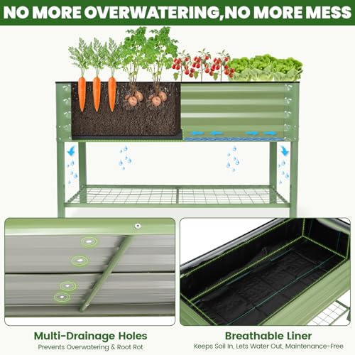G GOOD GAIN Elevated Raised Garden Bed Kit with Leg, Rack, 2x4ft, Green - size: 2' x 4', style: Green with Legs & Storage Rack