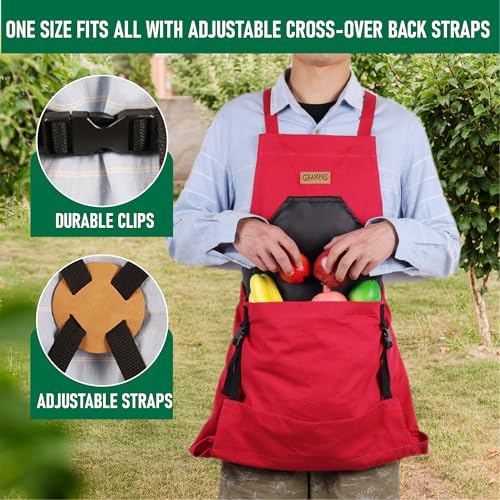 Grampa's Gardening Apron Cross Back Garden Apron with Large Pockets - color: Red