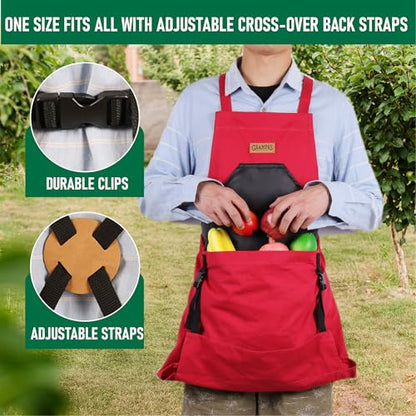 Grampa's Gardening Apron Cross Back Garden Apron with Large Pockets - color: Red