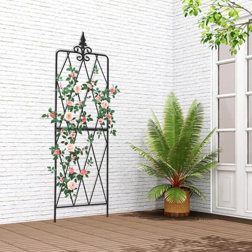 62"x15" Metal Garden Trellis, Black, Durable Powder-Coated, 2 Pack
