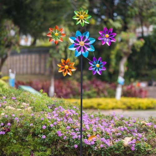 Stargarden Outdoor Kinetic Wind Spinner,Large Metal Wind Sculpture - color: Flower