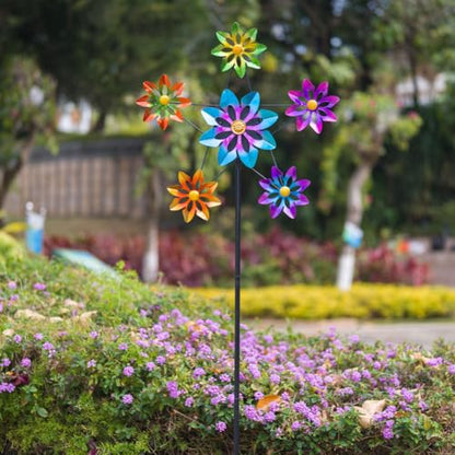 Stargarden Outdoor Kinetic Wind Spinner,Large Metal Wind Sculpture - color: Flower