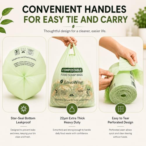 Compostable Trash Bags, 8 Gal (30L), 60 Ct, Extra Thick 0.87 Mil