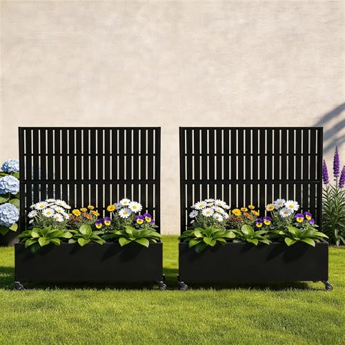 Pia Ricco Planter Box with Trellis, Privacy Planter for Climbing Plants - color: Black-parallel Lines, size: Small