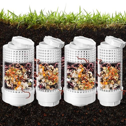 Blosssound 4 Pcs Inground Worm Composter Outdoor Farm Compost Bin Reducing Food Waste Composting Systems Sustainable Worm Composter for Raised Garden Beds at Home