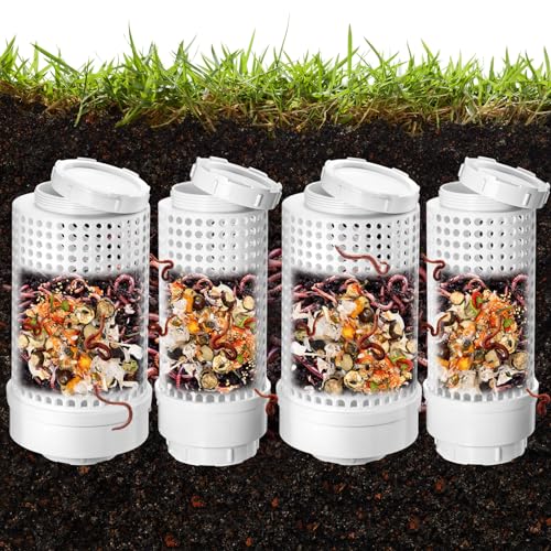 Blosssound 4 Pcs Inground Worm Composter Outdoor Farm Compost Bin Reducing Food Waste Composting Systems Sustainable Worm Composter for Raised Garden Beds at Home