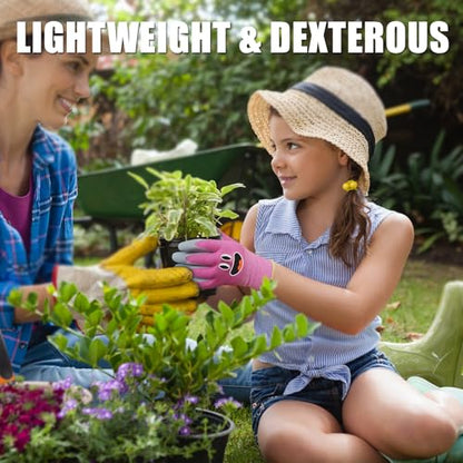 KDK 3 Pairs Kids Gardening Gloves Age 3-12 Toddler Rubber Coated Garden - size: Medium (Age 6-8)
