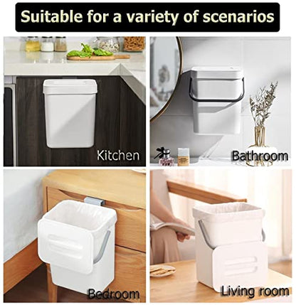 Small Trash Can with Lid Mini Kitchen Hanging Trash Can Tightly Sealed Odor Free, Small Countertop Compost Bin for Scraps from Daily Cooking, Mountable Trash Bin for Kitchen Counter, 5L/1.3 White - color: white