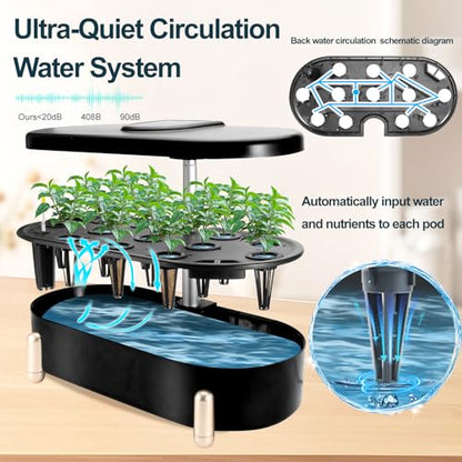 Indoor Garden Hydroponics Growing System12 Pods Plant Germination Kit Aeroponic Herb Vegetable Growth Lamp Countertop with LED Grow Light Hydrophonic Planter Grower Automatic Water Circulation (Green) - color: Green