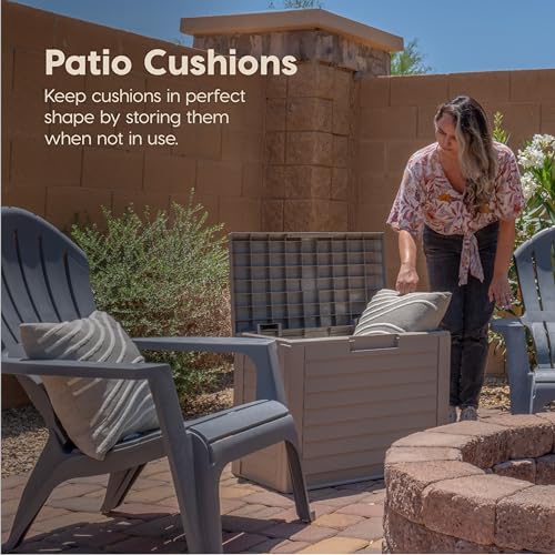 IRIS USA 35 Gallon Outdoor Deck Box, Lockable, Weather-Resistant, Beige - color: Beige
