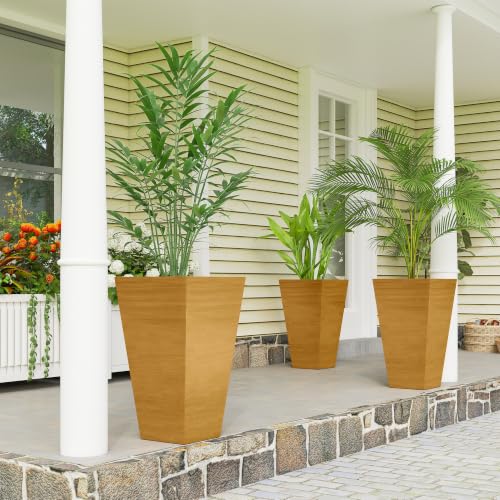 Outsunny 28 Inch Tall Planter for Outdoor Plants Set of 3, Light Brown - color: Light Brown, size: 28 Inch