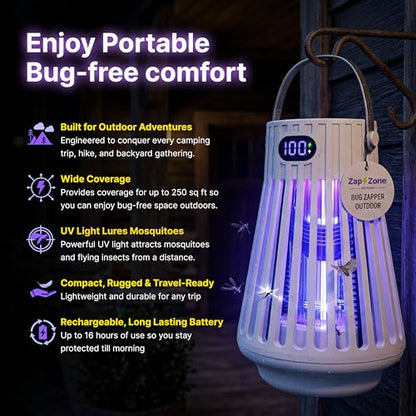 Zap Zone Defender Bug Zapper Outdoor Indoor Rechargeable Mosquito Zapper