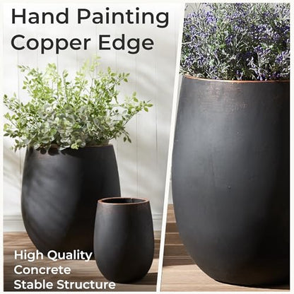 Wallowa 17.7"+13.3"+9.5" Round Weathered Concrete Planters Set of 3 - color: Black, size: Set of 3