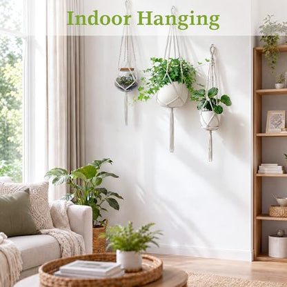 Macrame Plant Hanger - Fits 4-13 Inch Pots, 3-Pack, Ivory - color: 34+41+46in Ivory