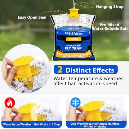 Large 8 Pack Pre-Baited Fly Traps Outdoor Fly Trap for Patio Farm Ranch - size: 8 Packs