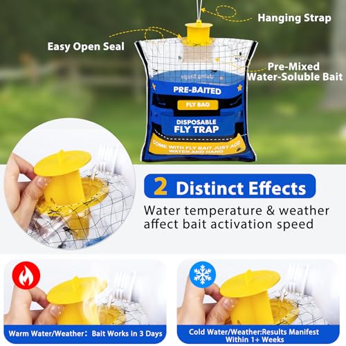 Large 10 Pack Pre-Baited Fly Traps Outdoor Fly Trap for Patio Farm Ranch - size: 10 Packs
